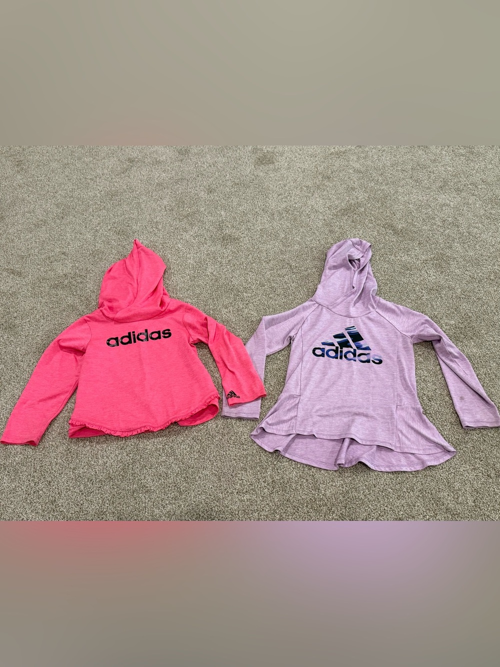 Adidas Girls' Hooded Long-Sleeve Tops in Bright Pink & Light Purple